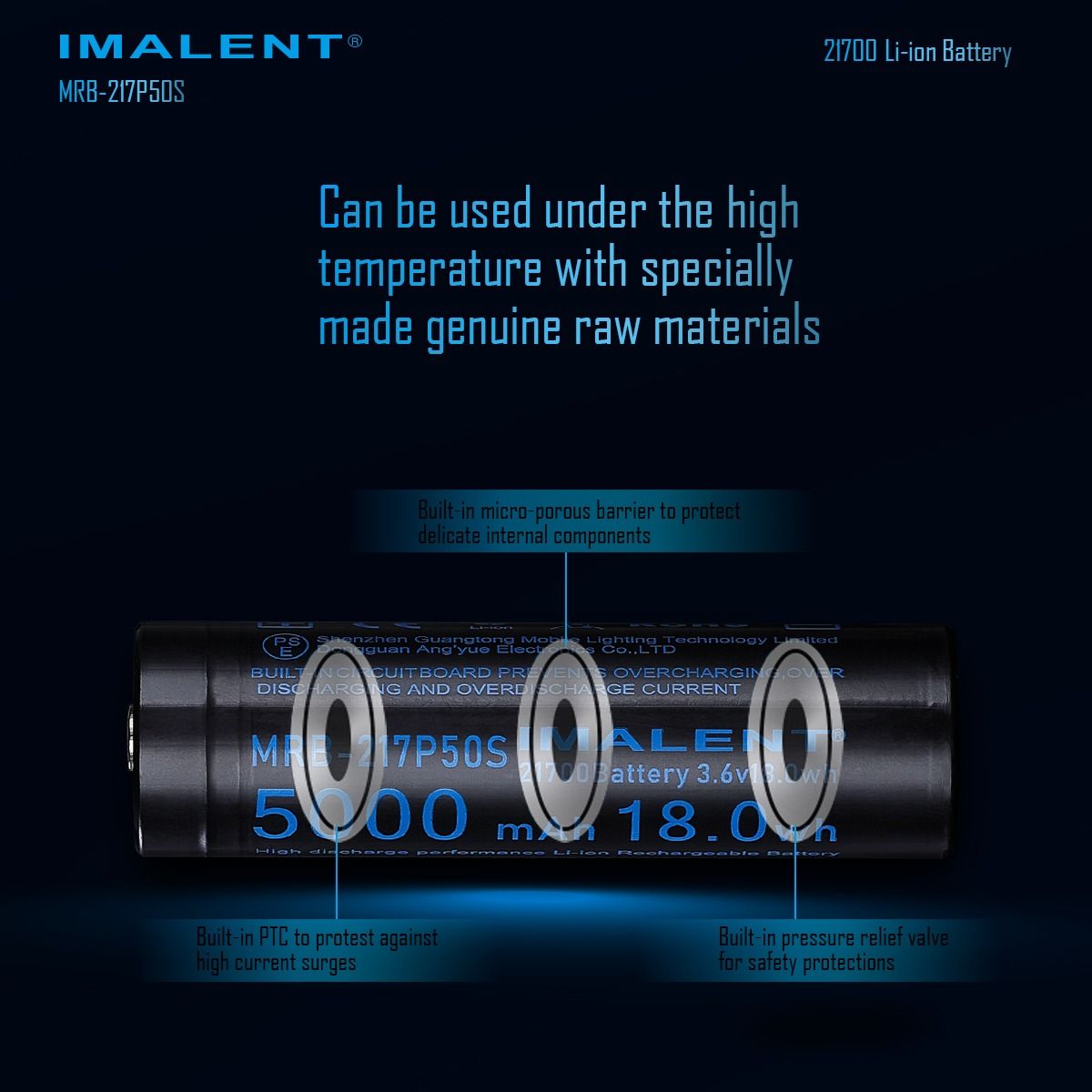 IMALENT MRB-217P50S 21700 5000MAH 3.6V genopladeligt batteri