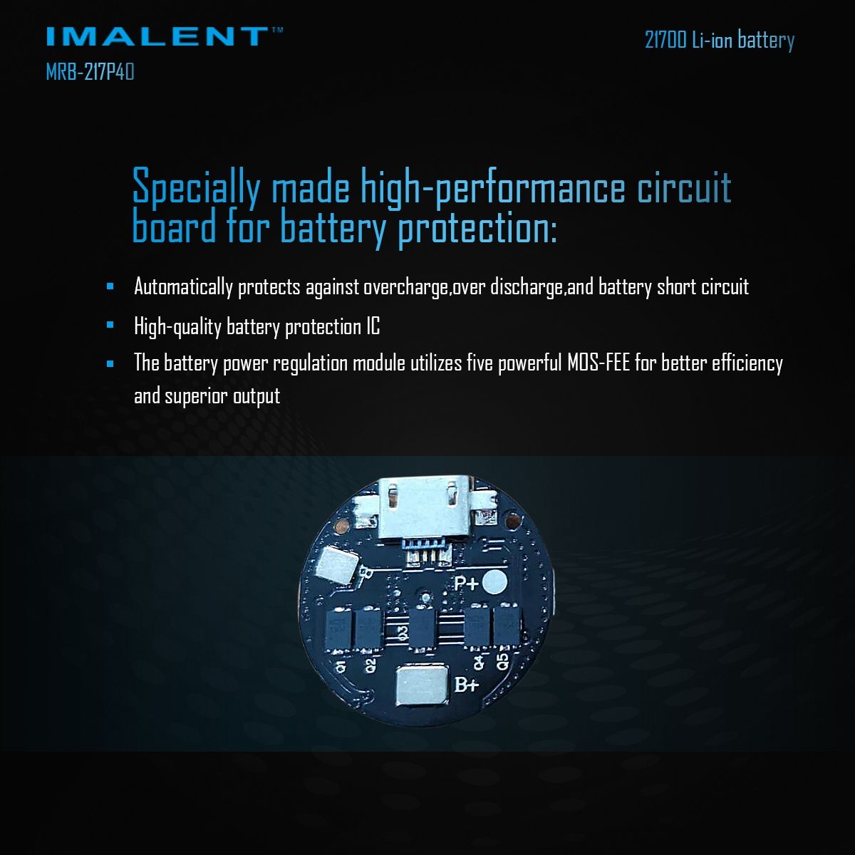 IMALENT MRB-217P40 21700 batteri 4000mAh Type-C genopladelig høj kapacitet til lommelygter og gadgets