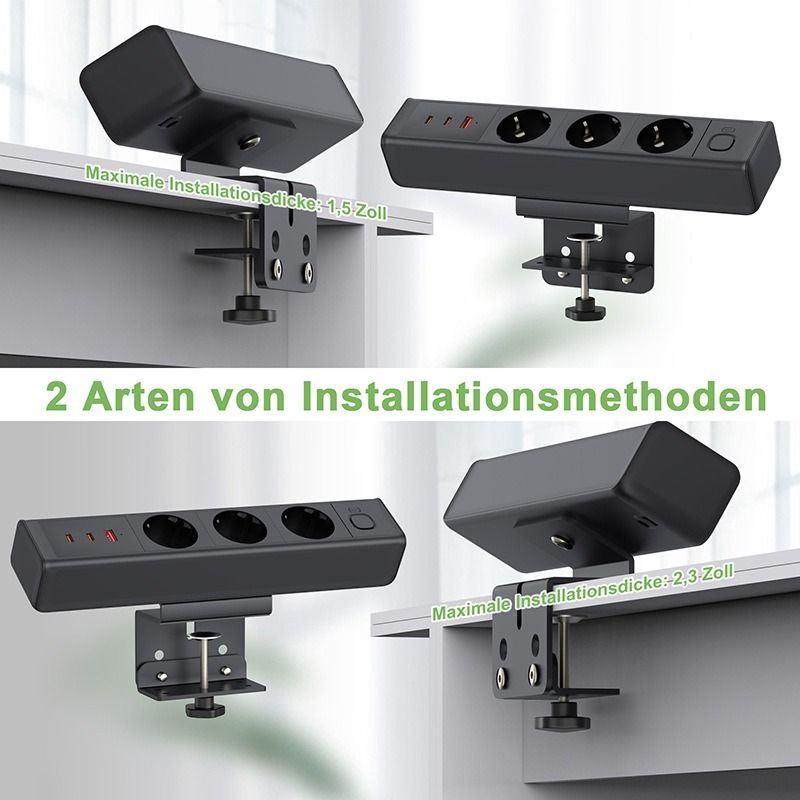 Bordklemme strømskinne, total hurtigopladningsstation 18/65W USB hurtigopladning europæisk standard stikkontakt, overbelastningsbeskyttelsesafbryder, bordstikkontakt, EU-strømforsyning til kontormøbler