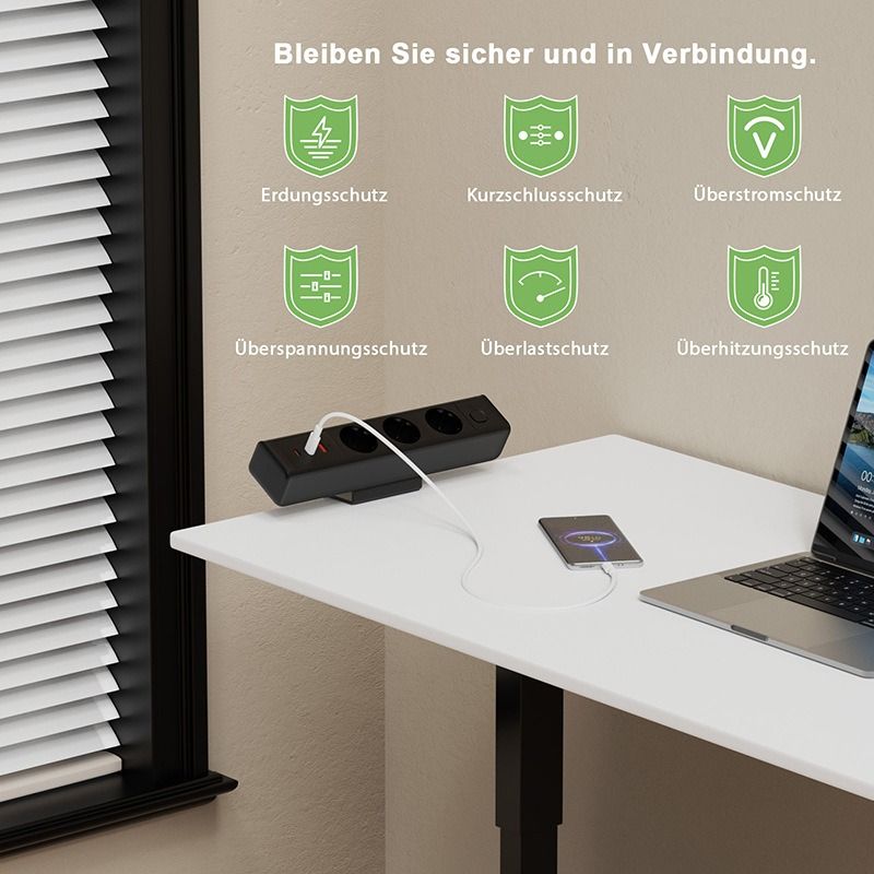 Bordklemme strømskinne, total hurtigopladningsstation 18/65W USB hurtigopladning europæisk standard stikkontakt, overbelastningsbeskyttelsesafbryder, bordstikkontakt, EU-strømforsyning til kontormøbler