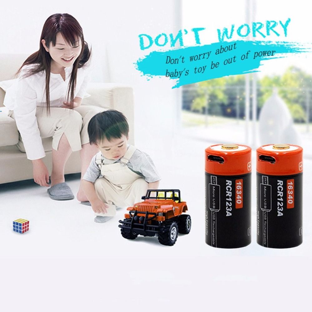 16340 650mAh 3.7V Micro USB genopladeligt Li-ion batteri, miljøvenligt, langtidsholdbart til lommelygter og udstyr
