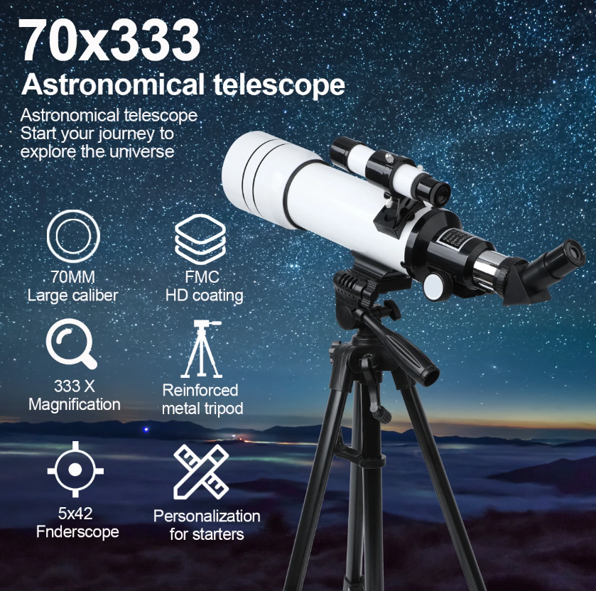 Bossdun 333X professionelt astronomisk teleskop til børn med stort objektiv til måneobservation og stjernekiggeri