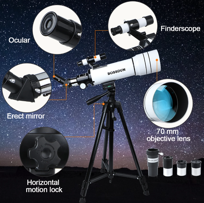 Bossdun 333X professionelt astronomisk teleskop til børn med stort objektiv til måneobservation og stjernekiggeri
