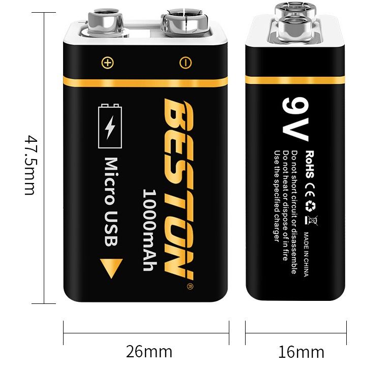 Beston 9V 1000mAh Micro USB genopladeligt batteri miljøvenlig strøm til RC-helikopter mikrofon og legetøj