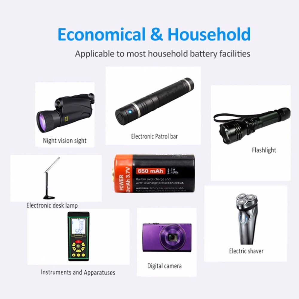 16340 650mAh 3.7V Micro USB genopladeligt Li-ion batteri, miljøvenligt, langtidsholdbart til lommelygter og udstyr