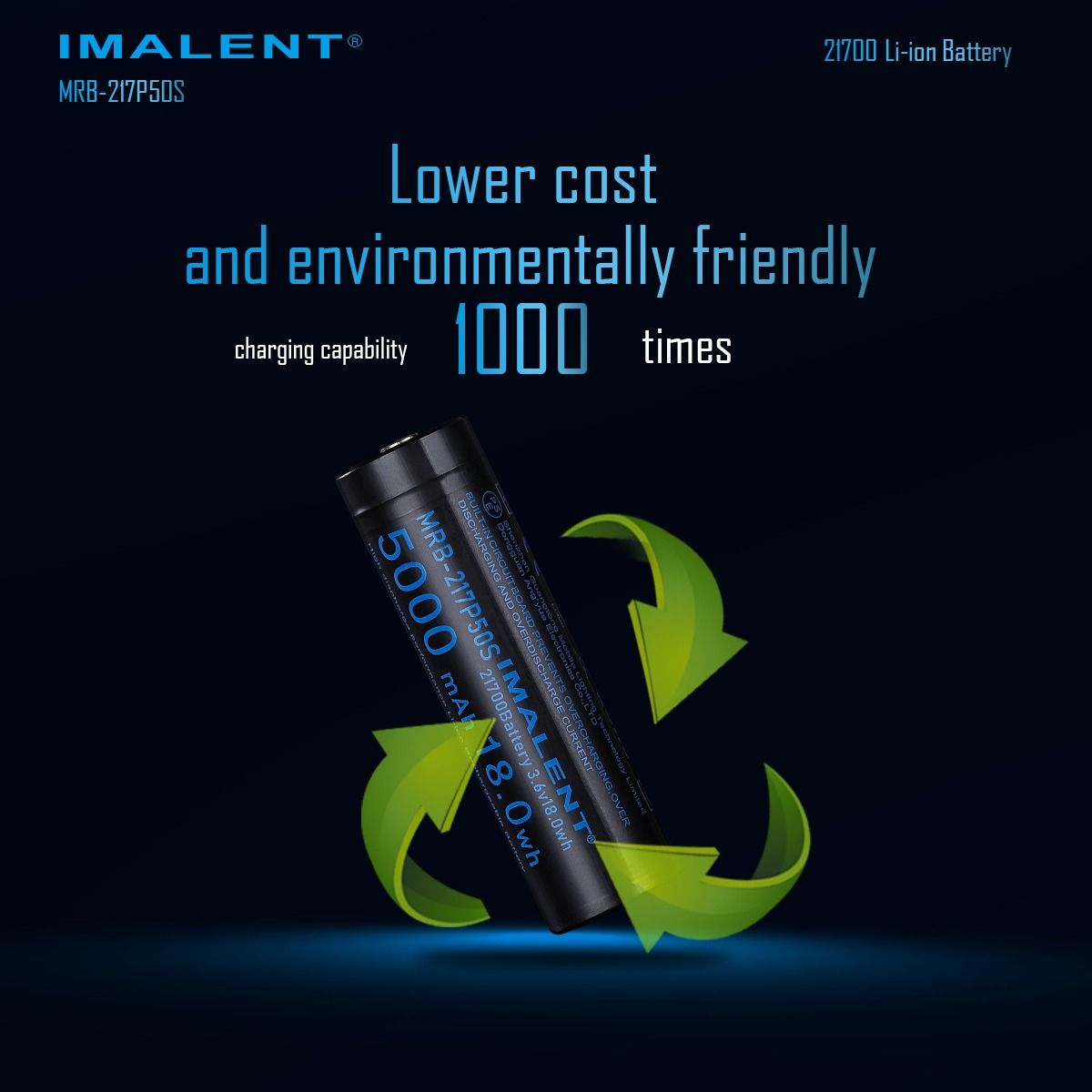 IMALENT MRB-217P50S 21700 5000MAH 3.6V genopladeligt batteri