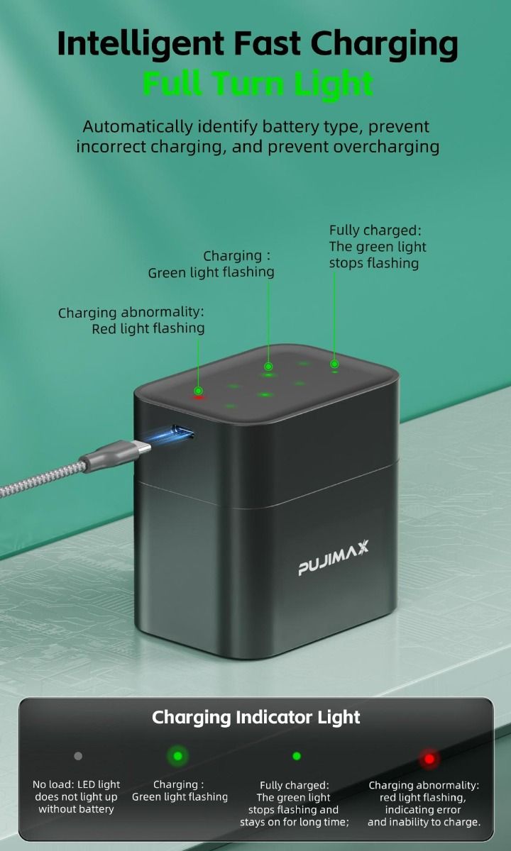 8-slots oplader med smart flip top rum og Type-C-port til effektiv opladning af AA lithiumbatterier