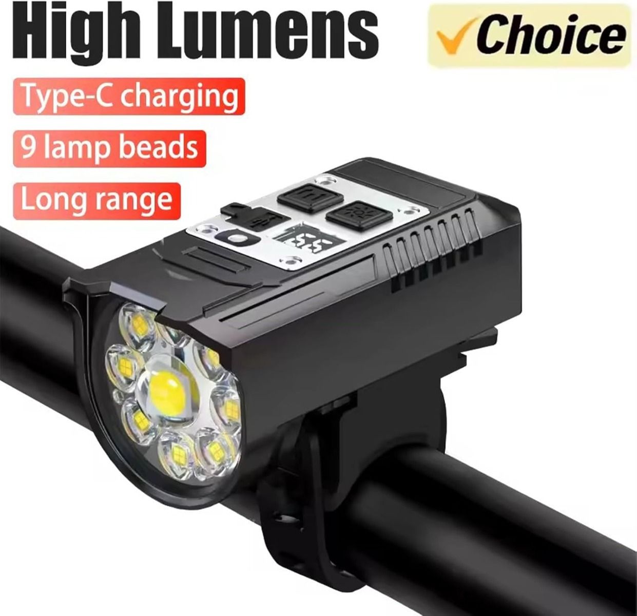 Cykel forlygte 9 LED cykel frontlys Type-C genopladelig cykellampe vandtæt cykellys
