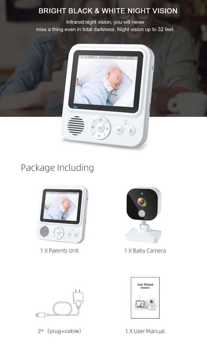 Oplev ro i sindet med AMB900 2,8 tommer video babyalarm 720P HD nattesyn og tovejskommunikation