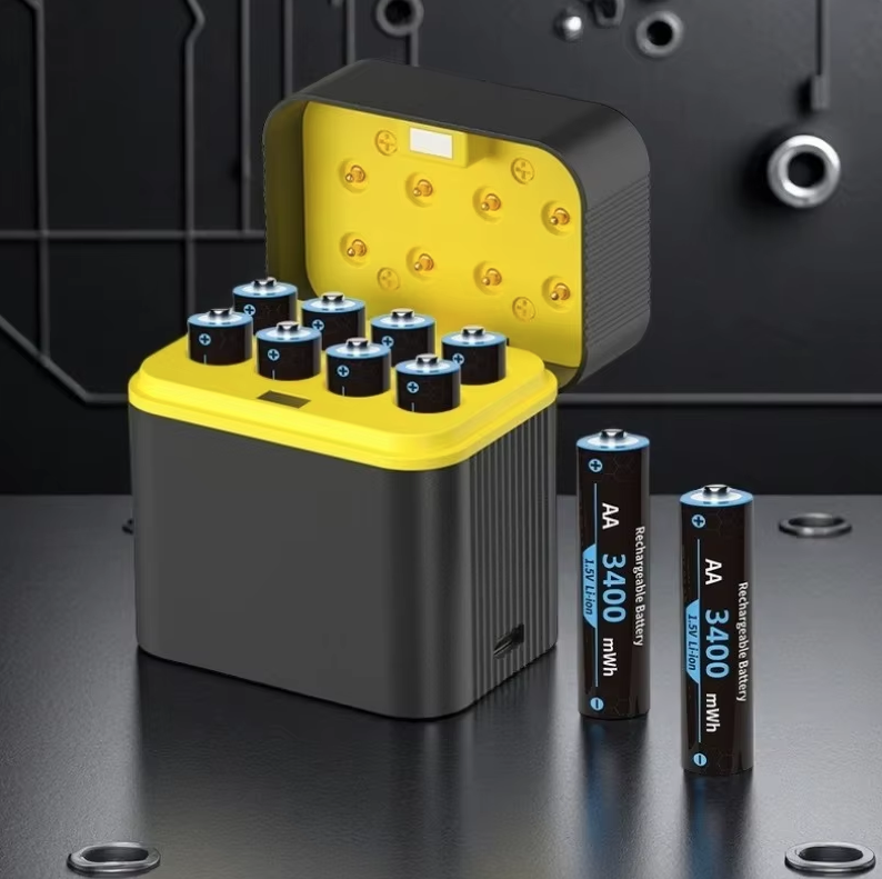 Genopladelige AA-batterier litium med oplader, 8-pak 1,5V 3000mWh dobbelt A-batteri genopladelige, langtidsholdbare genopladelige lithium-ion AA-batterier med opbevaringsboks til opladning