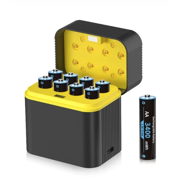 Genopladelige AA-batterier litium med oplader, 8-pak 1,5V 3000mWh dobbelt A-batteri genopladelige, langtidsholdbare genopladelige lithium-ion AA-batterier med opbevaringsboks til opladning