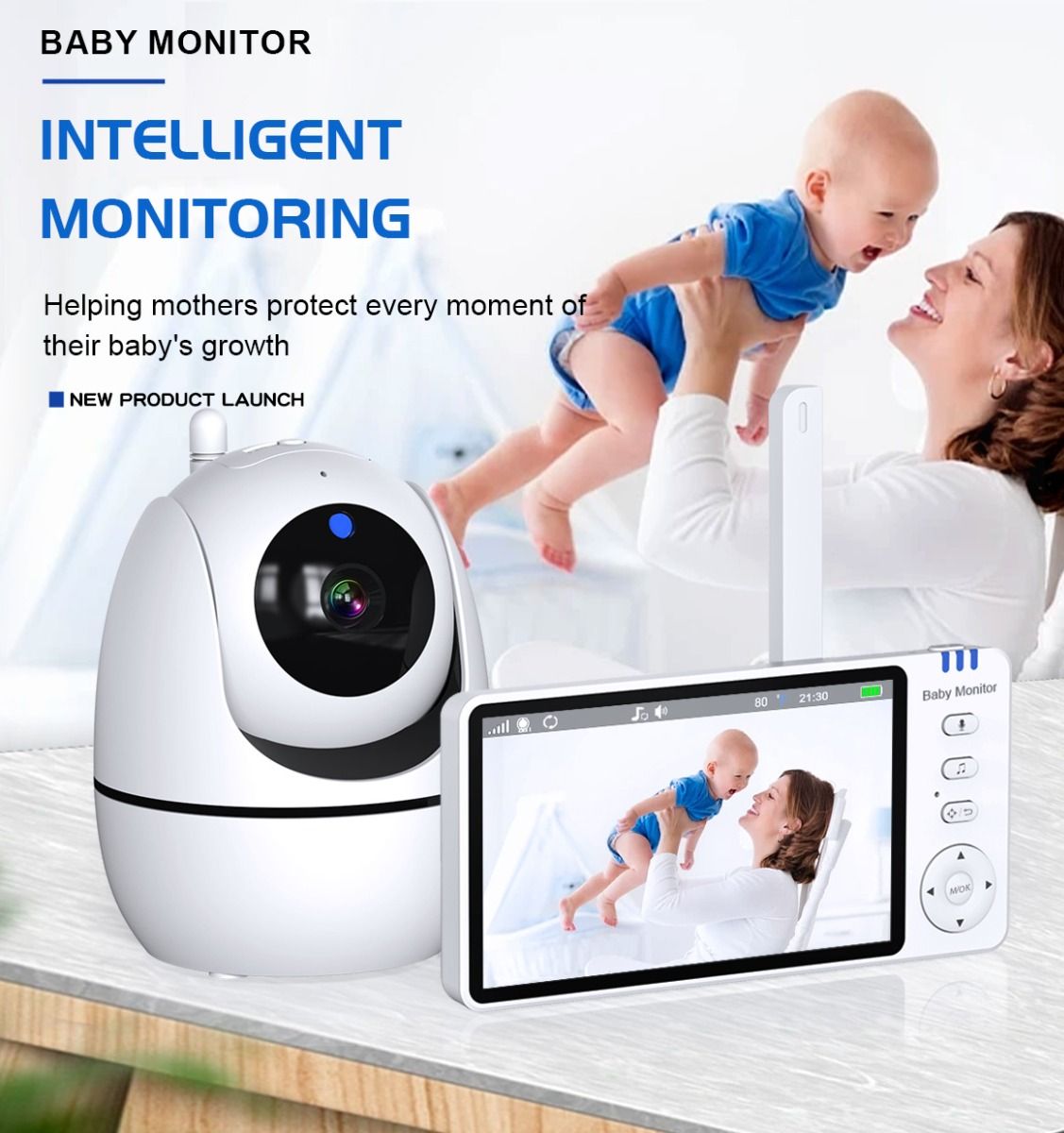 ABM501 Video Babymonitor 2.4G Trådløs 5.0 Tommer LCD Nattevision To-vejs Lyd til Familiesikkerhed