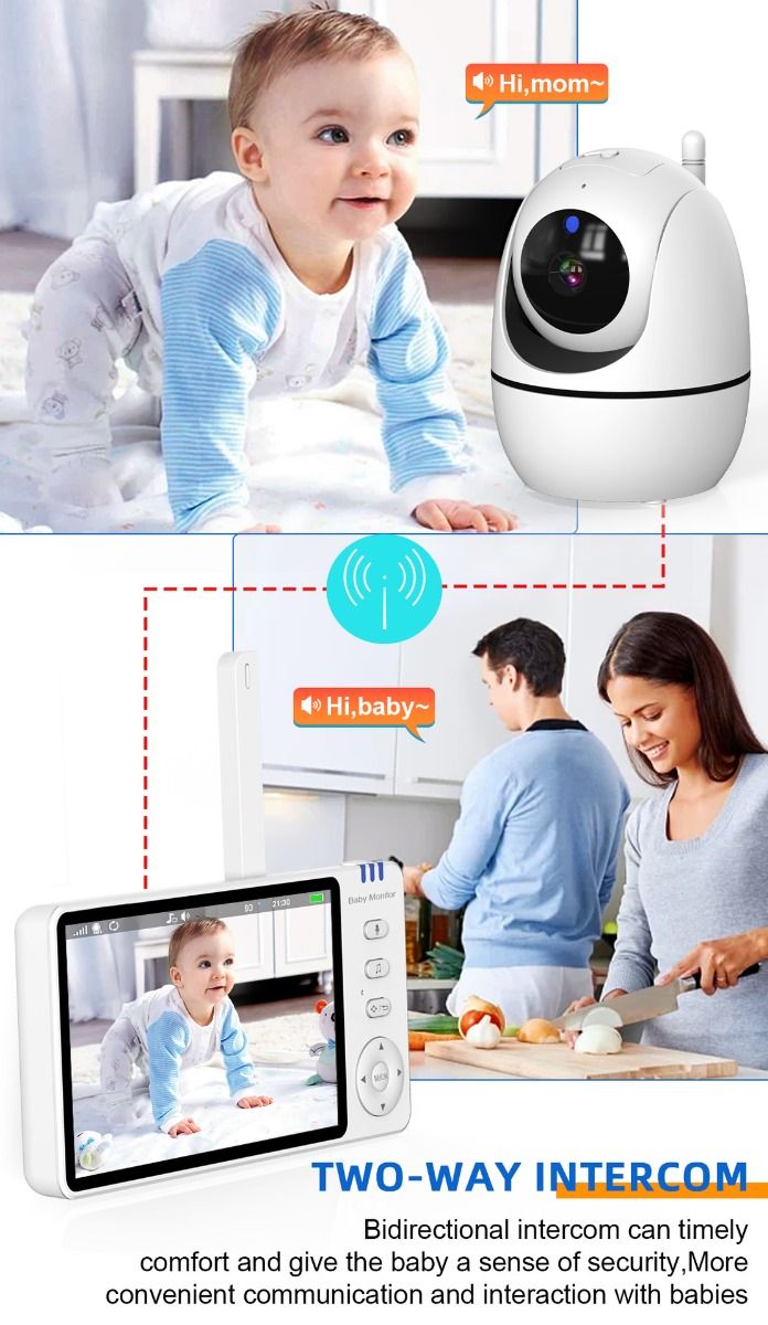 ABM501 Video Babymonitor 2.4G Trådløs 5.0 Tommer LCD Nattevision To-vejs Lyd til Familiesikkerhed