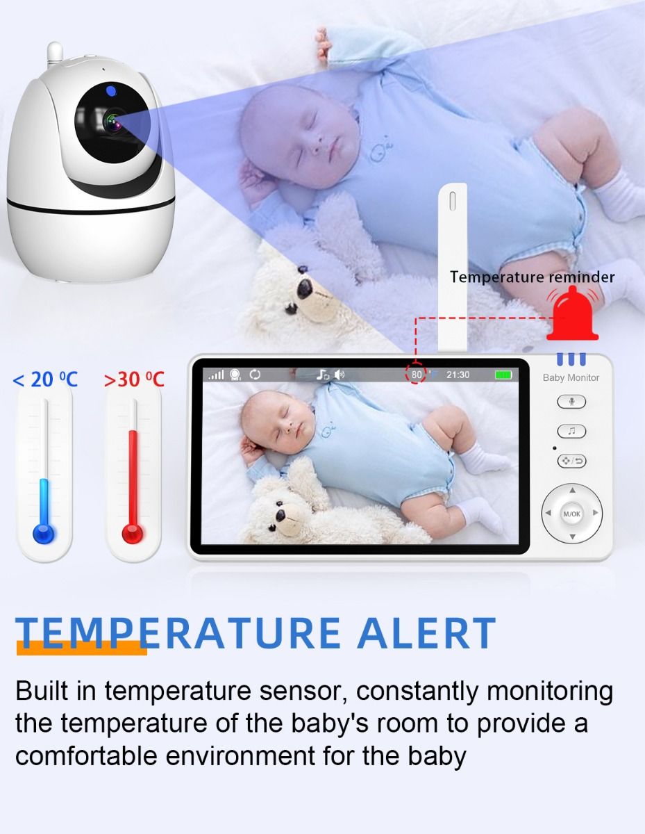 ABM501 Video Babymonitor 2.4G Trådløs 5.0 Tommer LCD Nattevision To-vejs Lyd til Familiesikkerhed