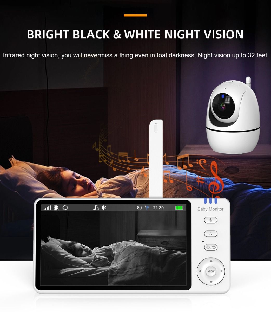 ABM501 Video Babymonitor 2.4G Trådløs 5.0 Tommer LCD Nattevision To-vejs Lyd til Familiesikkerhed