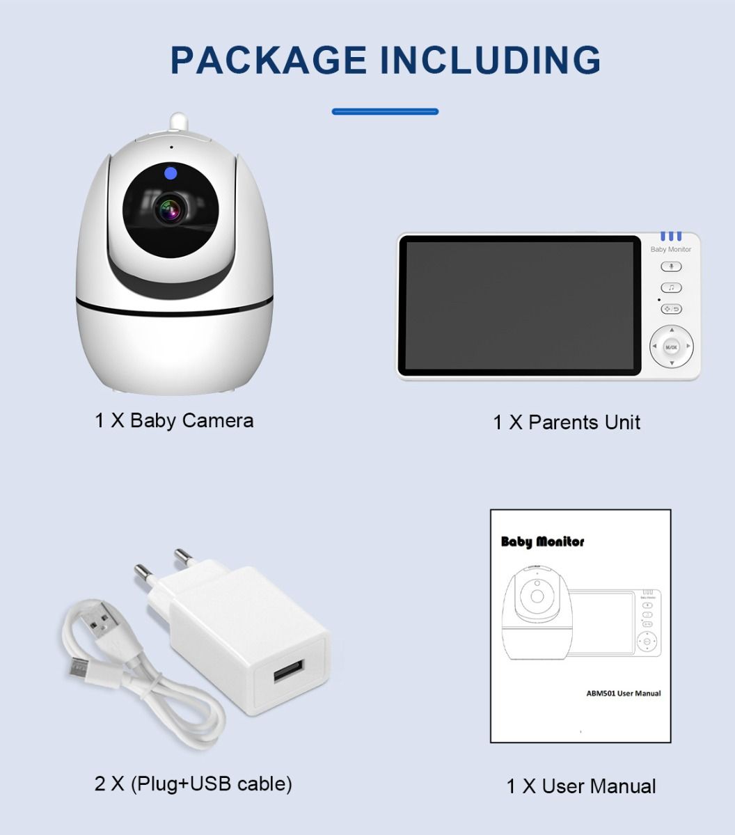 ABM501 Video Babymonitor 2.4G Trådløs 5.0 Tommer LCD Nattevision To-vejs Lyd til Familiesikkerhed