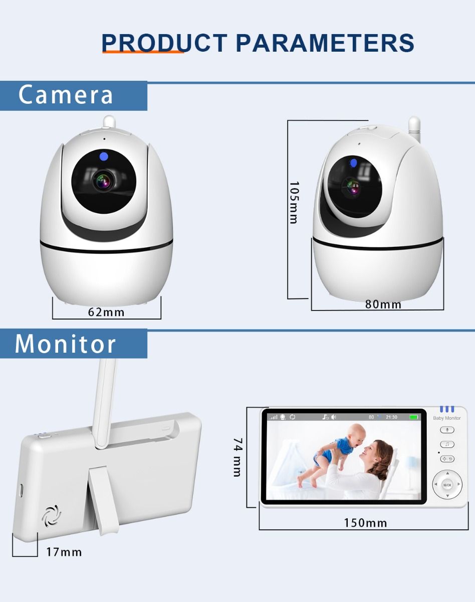 ABM501 Video Babymonitor 2.4G Trådløs 5.0 Tommer LCD Nattevision To-vejs Lyd til Familiesikkerhed