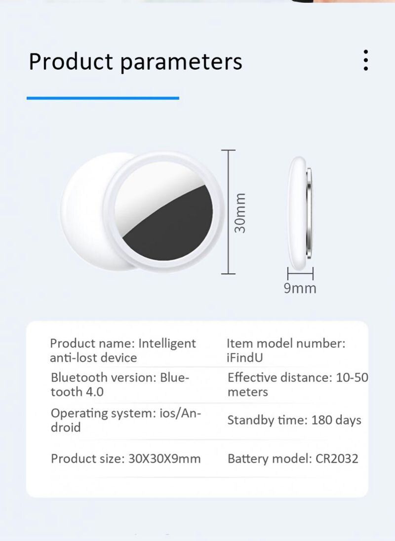 Mini GPS-tracker Bluetooth 4.0 Smart Locator letvægts anti-tab-enhed til nøgler, kæledyr, børn, realtidslokalisering
