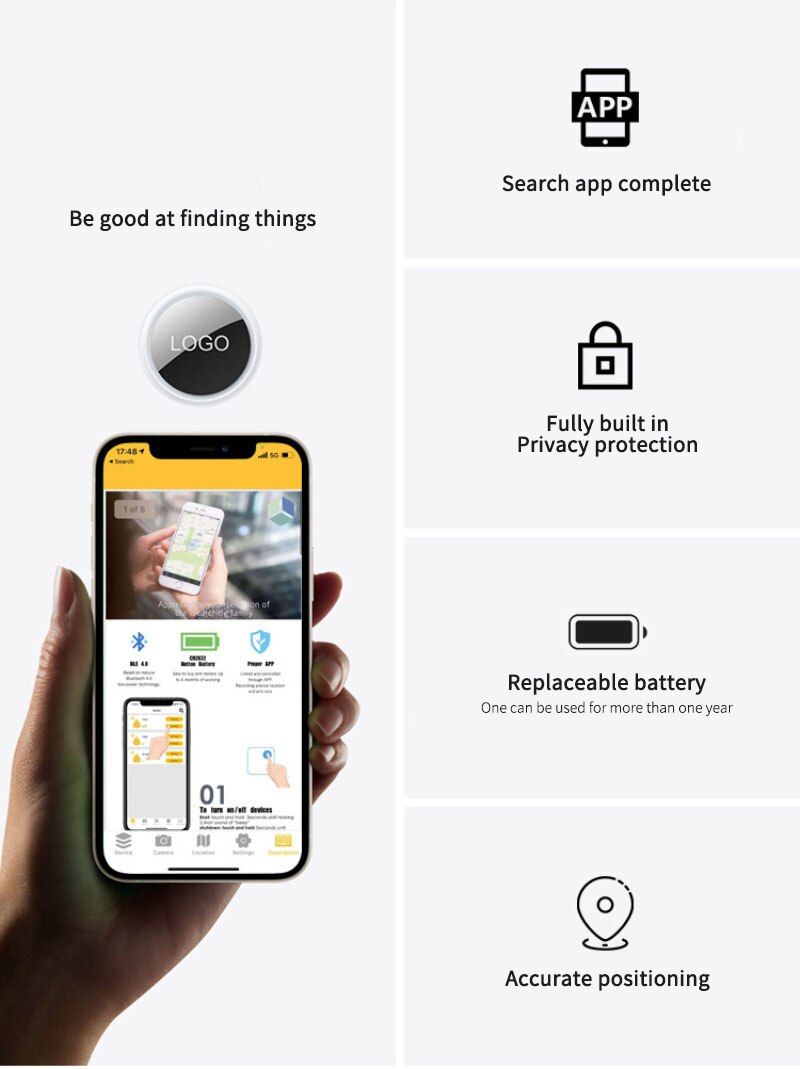 Mini GPS-tracker Bluetooth 4.0 Smart Locator letvægts anti-tab-enhed til nøgler, kæledyr, børn, realtidslokalisering