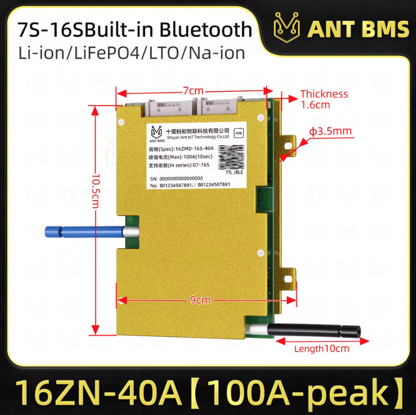 ANT Smart BMS 4S-24S 16S 40A Lifepo4 BMS 10S 13S 48V 30A Li-ion BMS 20S NMC LFP til E-cykel E-scooter med Bluetooth Balance BMS