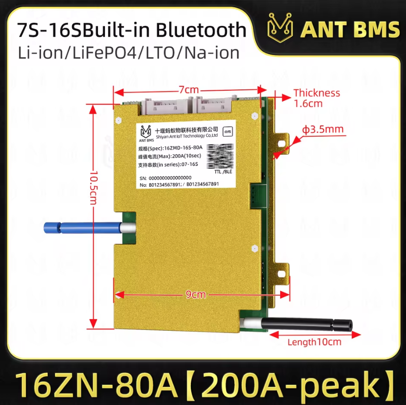 ANT Smart BMS 4S-24S 16S 40A Lifepo4 BMS 10S 13S 48V 30A Li-ion BMS 20S NMC LFP til E-cykel E-scooter med Bluetooth Balance BMS