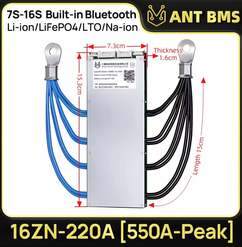 ANT Smart BMS 4S-24S 16S 40A Lifepo4 BMS 10S 13S 48V 30A Li-ion BMS 20S NMC LFP til E-cykel E-scooter med Bluetooth Balance BMS