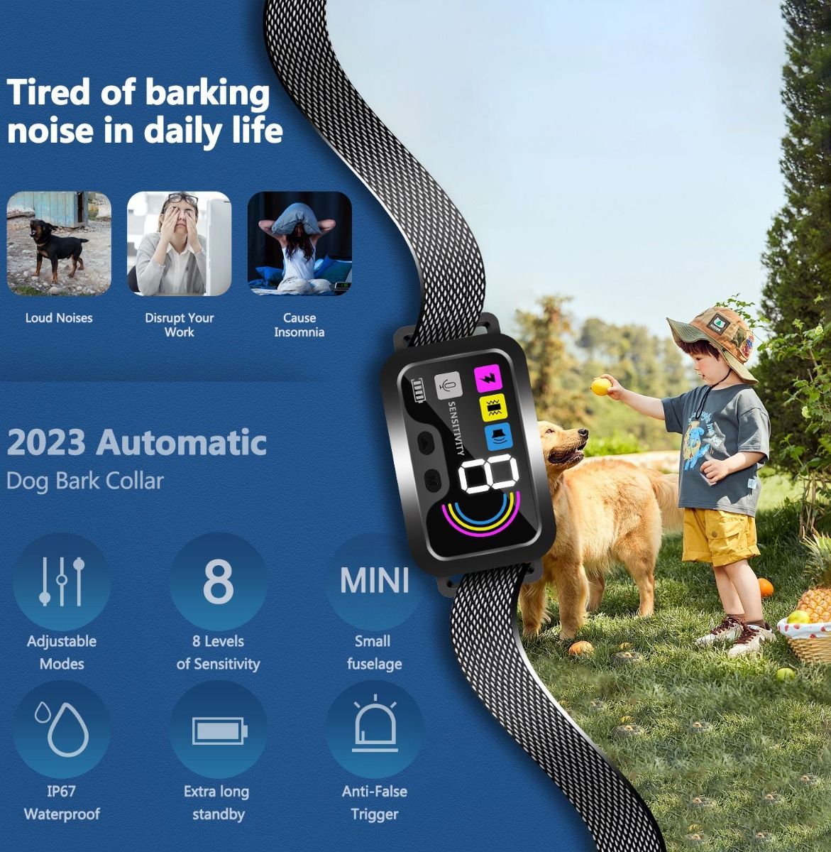 Smart Automatisk Anti-Gø Hundehalsbånd med Justerbare Træningstilstande Vandtæt Design Gødetektionsteknologi