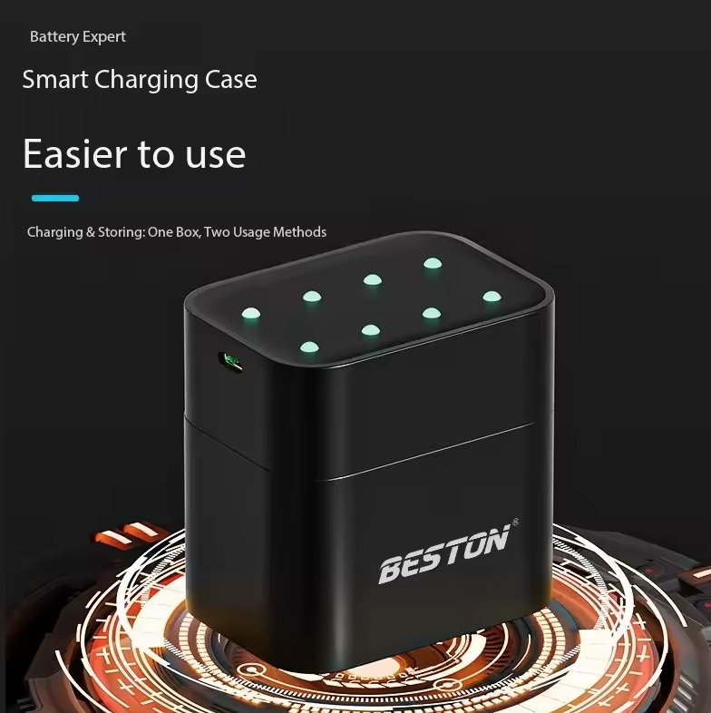 Beston Smart Batterioplader 8 Slots AA med 3600mWh 1,5V genopladeligt lithiumbatteri hurtigopladende batterioplader sæt