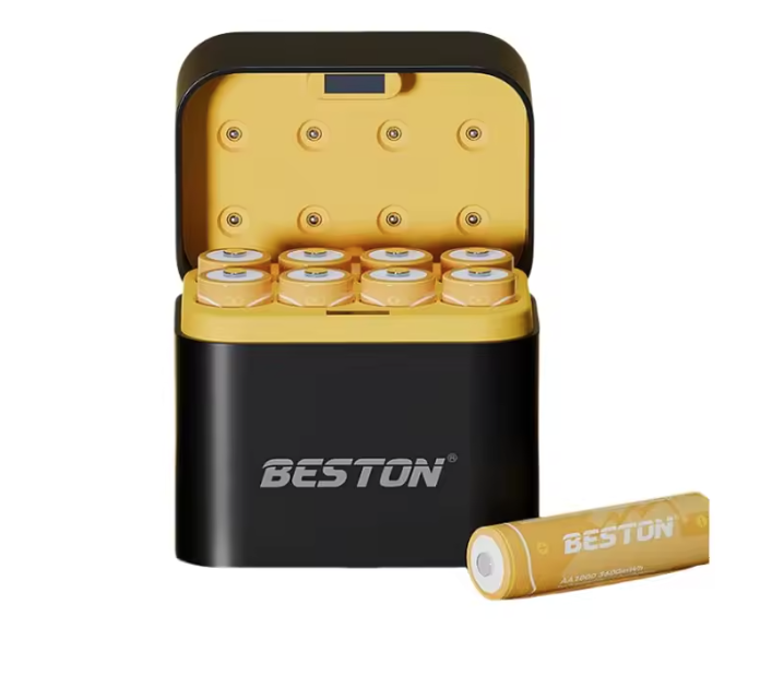 Beston Smart Batterioplader 8 Slots AA med 3600mWh 1,5V genopladeligt lithiumbatteri hurtigopladende batterioplader sæt