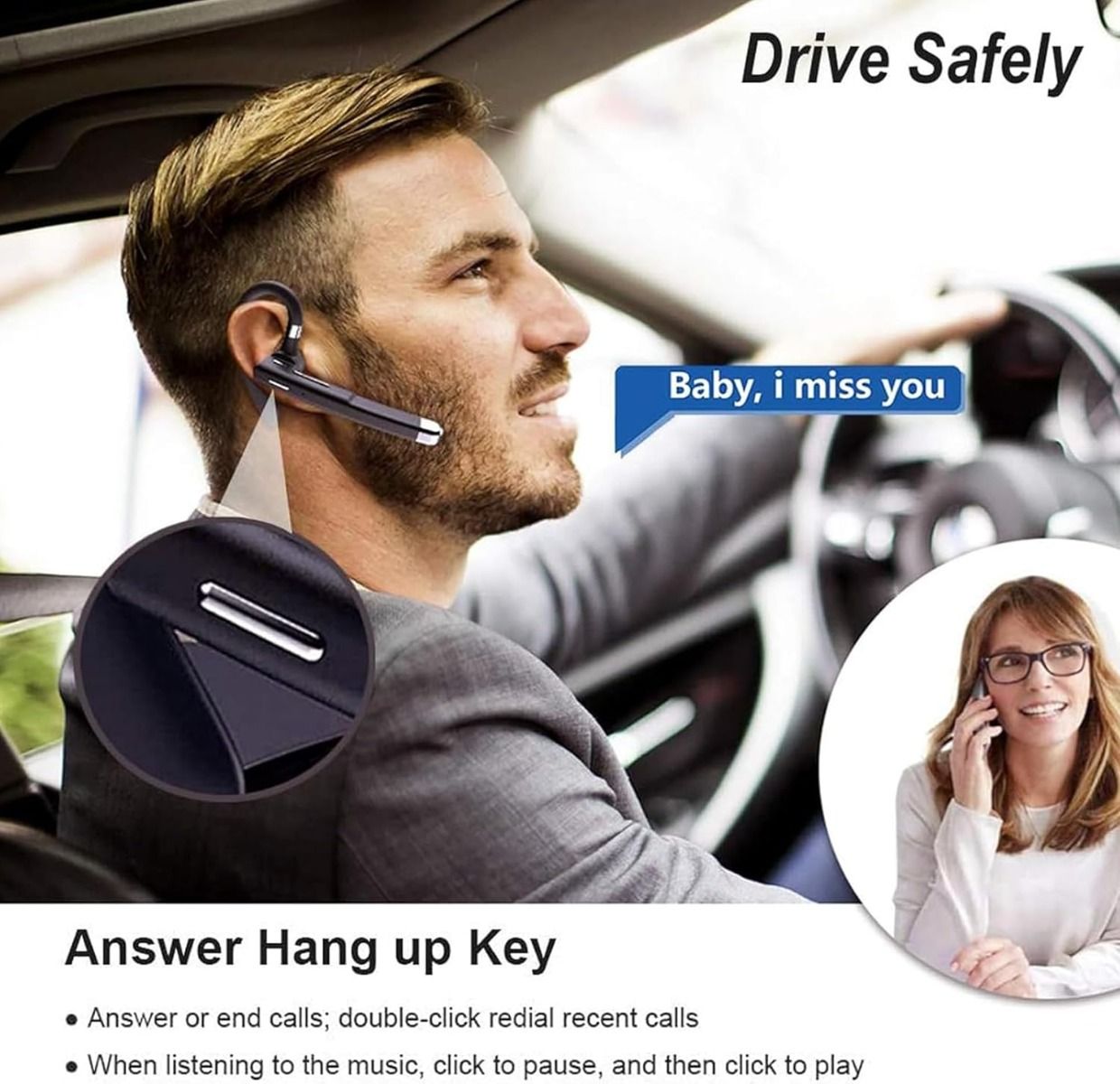 Trådløst headset til forretningsbrug med indbygget mikrofon, støjreducerende høretelefon 5.3, håndfri sportsøretelefon