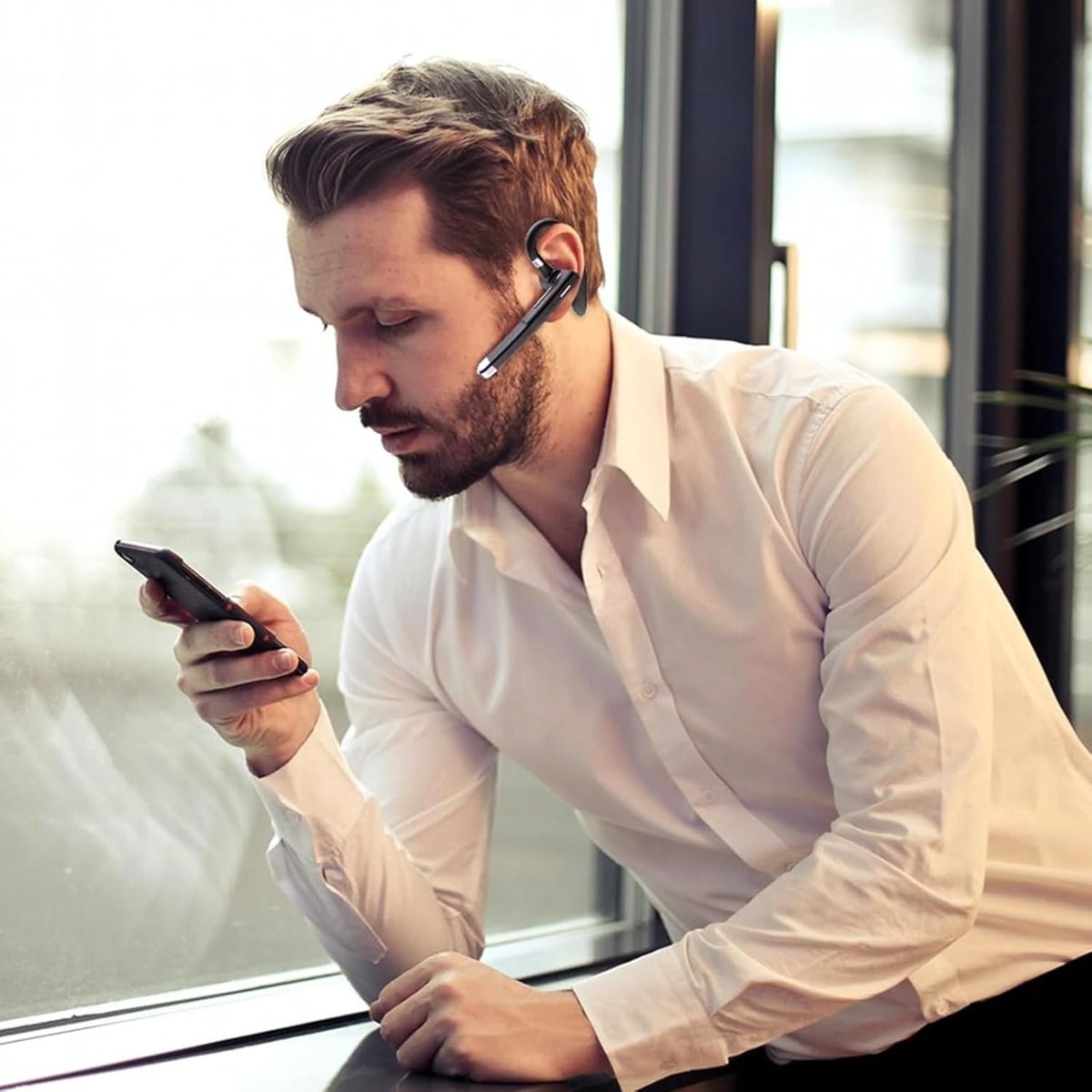 Trådløst headset til forretningsbrug med indbygget mikrofon, støjreducerende høretelefon 5.3, håndfri sportsøretelefon