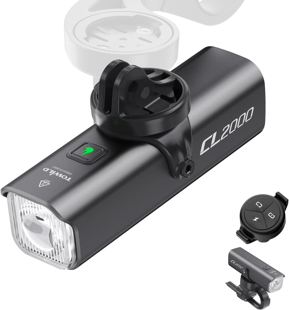 TOWILD CL2000 Cykellygter til natteture, 2000LM Superlysstærk cykellygte foran, Vandtæt cykel forlygte til mountainbike-, landevejscykling og pendling