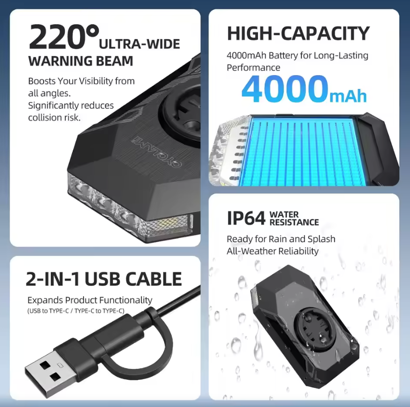 CYCLAMI CL350 Cykellygte Cykelforlygte 4000mAh Type-C Opladning Frontlampe