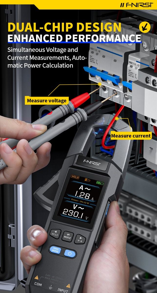 FNIRSI DMC-100 Tangmultimeter, fuldautomatisk intelligent højpræcision tangemeter amperemeter universalmeter, måler NCV, AC/DC spænding og strøm, kontinuitet, kapacitans, diode, modstand, temperatur.