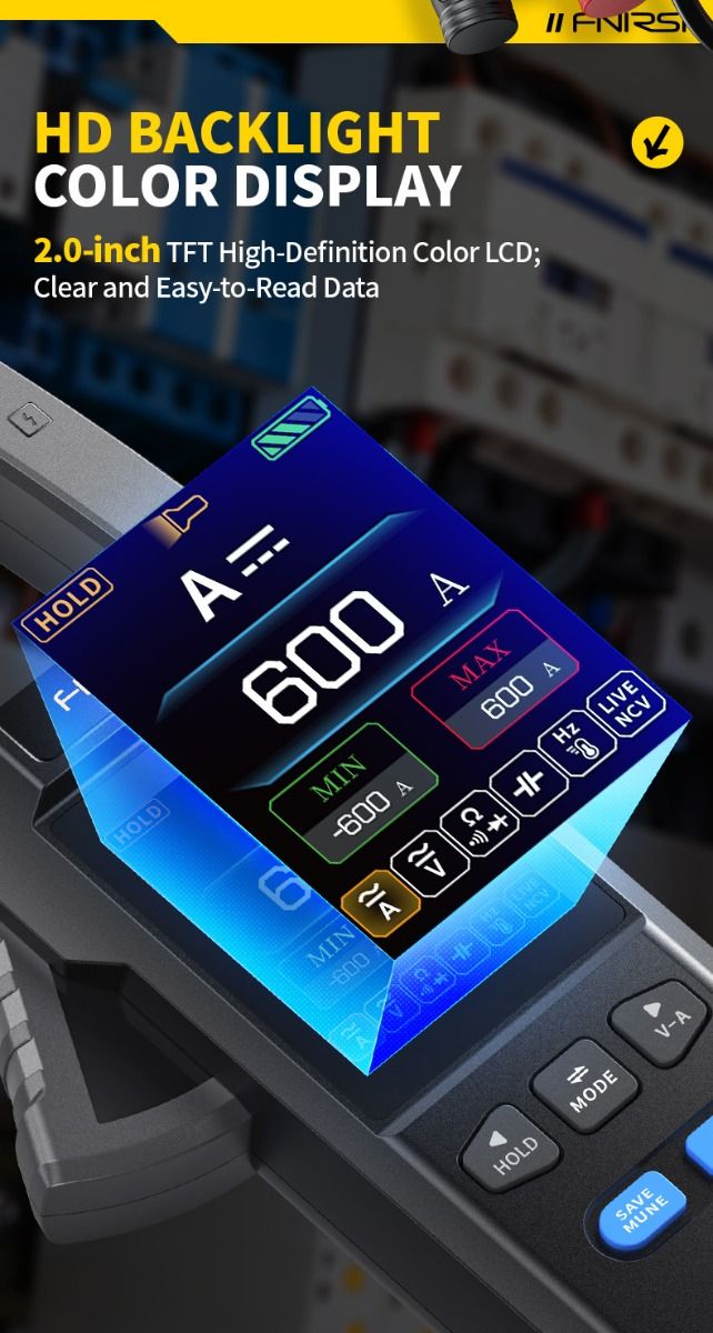 FNIRSI DMC-100 Tangmultimeter, fuldautomatisk intelligent højpræcision tangemeter amperemeter universalmeter, måler NCV, AC/DC spænding og strøm, kontinuitet, kapacitans, diode, modstand, temperatur.