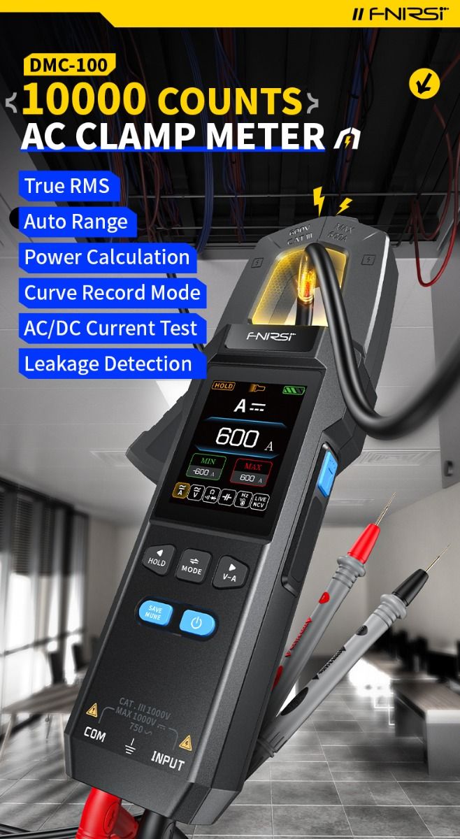 FNIRSI DMC-100 Tangmultimeter, fuldautomatisk intelligent højpræcision tangemeter amperemeter universalmeter, måler NCV, AC/DC spænding og strøm, kontinuitet, kapacitans, diode, modstand, temperatur.