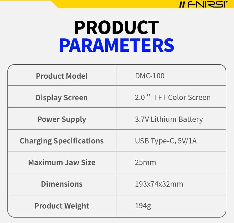 FNIRSI DMC-100 Tangmultimeter, fuldautomatisk intelligent højpræcision tangemeter amperemeter universalmeter, måler NCV, AC/DC spænding og strøm, kontinuitet, kapacitans, diode, modstand, temperatur.