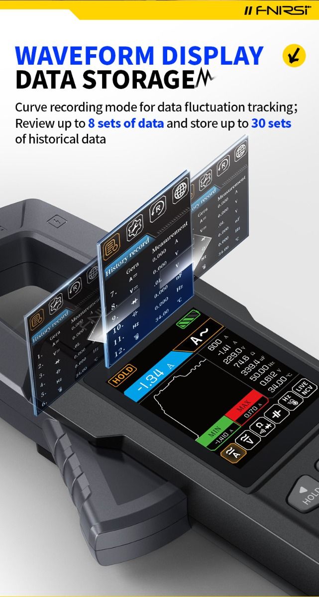FNIRSI DMC-100 Tangmultimeter, fuldautomatisk intelligent højpræcision tangemeter amperemeter universalmeter, måler NCV, AC/DC spænding og strøm, kontinuitet, kapacitans, diode, modstand, temperatur.
