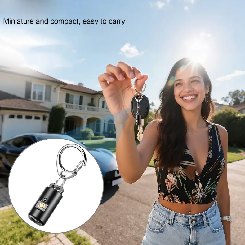 Mini genopladelig LED lommelygte til camping og vandring - nøgleringlampe med halskæde