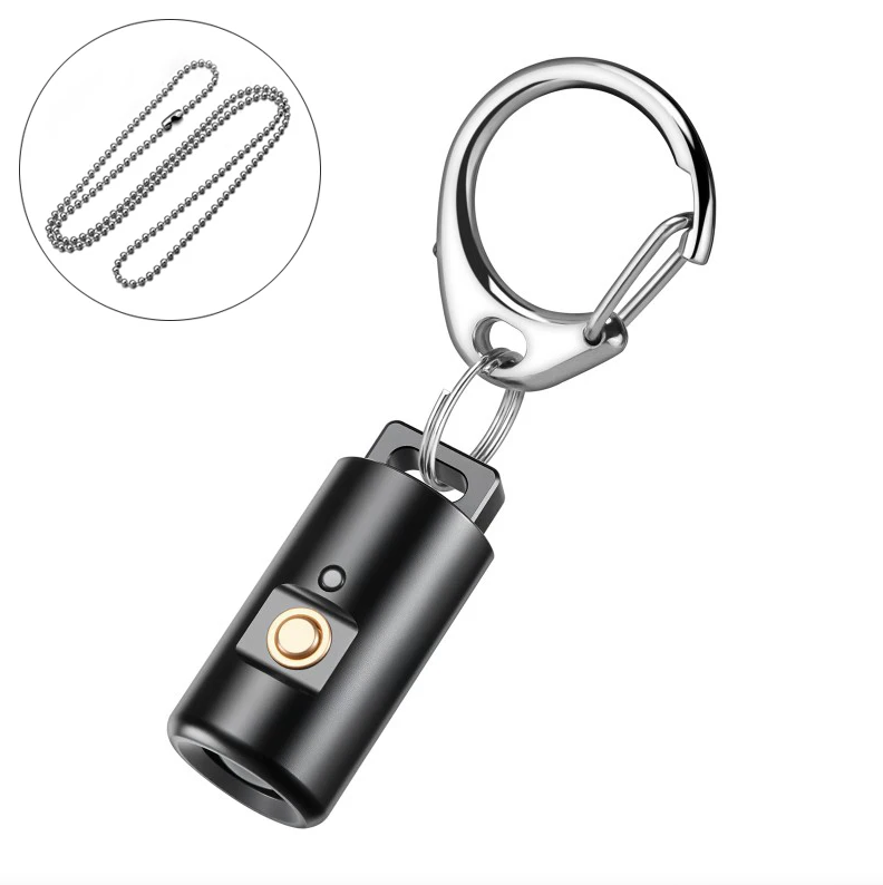 Mini genopladelig LED lommelygte til camping og vandring - nøgleringlampe med halskæde