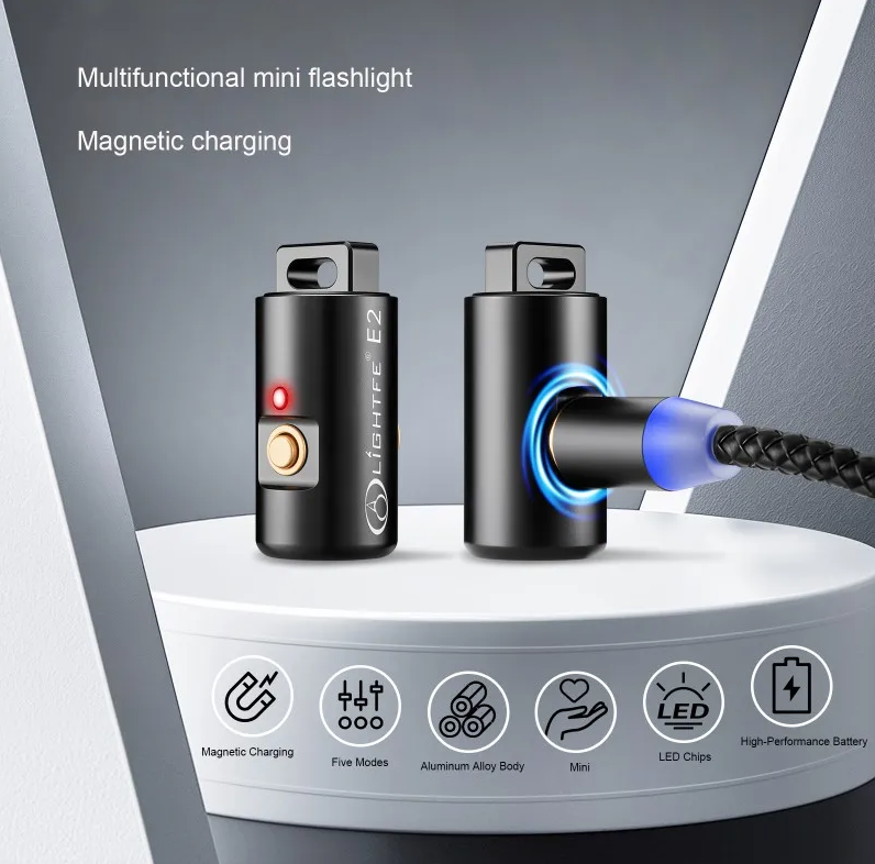 Mini genopladelig LED lommelygte til camping og vandring - nøgleringlampe med halskæde