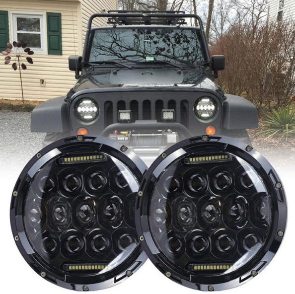 7 Tommer Motorcykel LED-Forlygte Stråle DRL Blinklys 7" Rund Forlygte til Harley Jeep Wrangler Hummer