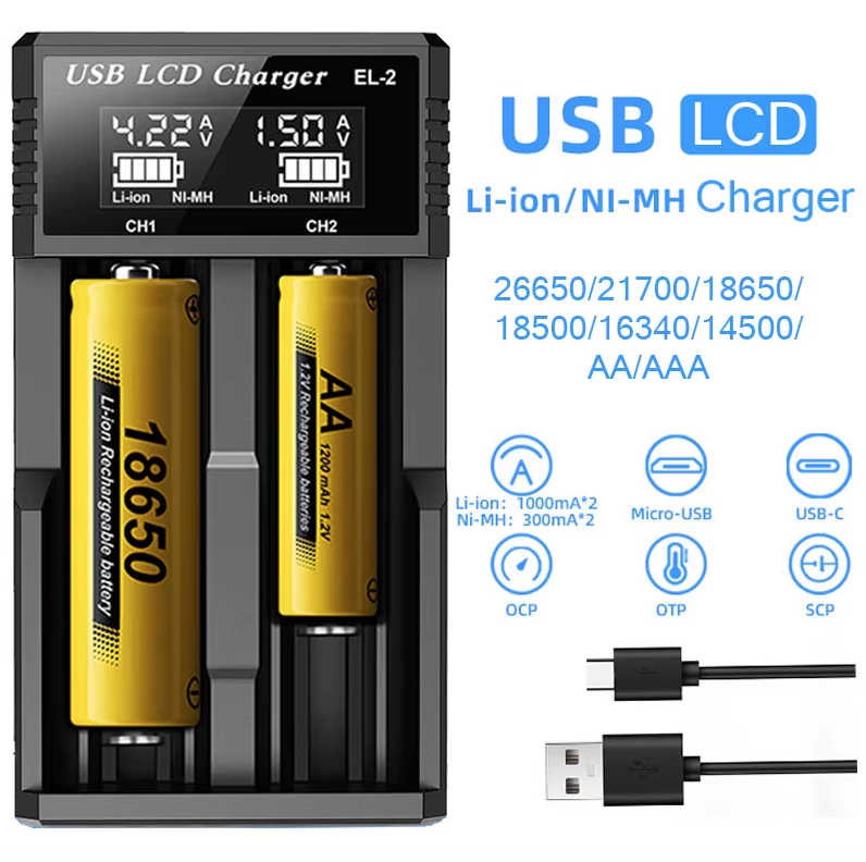 USB LCD Smart batteri oplader Effektiv oplader til 18650 AA AAA batterier med LCD-display Alsidig og bærbar