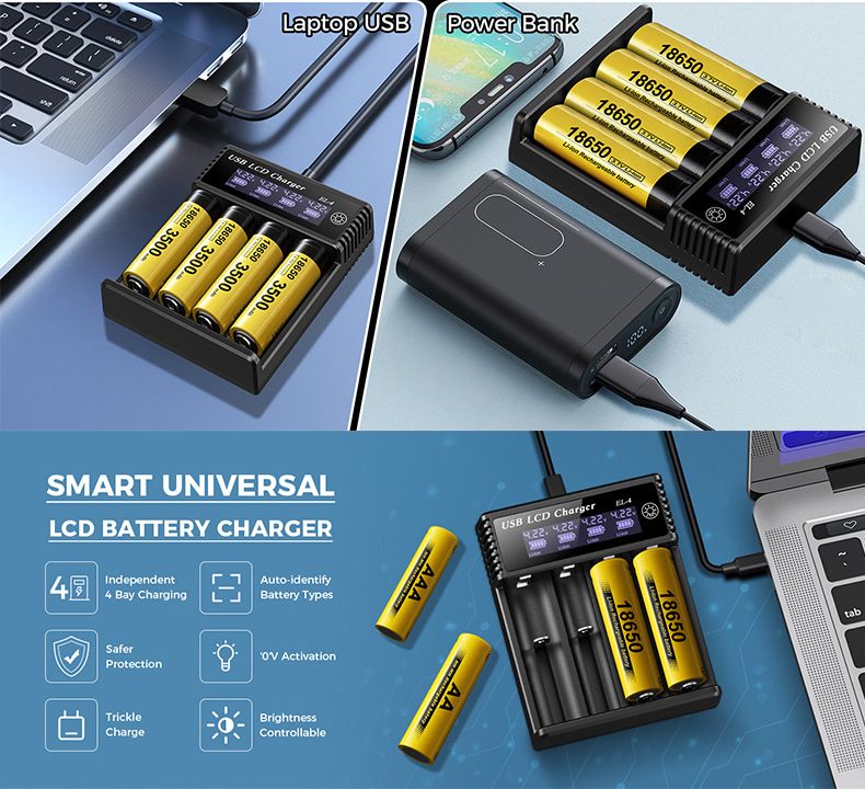 USB LCD Smart batteri oplader Effektiv oplader til 18650 AA AAA batterier med LCD-display Alsidig og bærbar