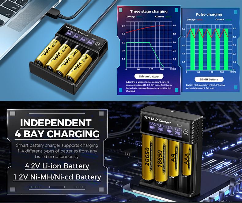 USB LCD Smart batteri oplader Effektiv oplader til 18650 AA AAA batterier med LCD-display Alsidig og bærbar