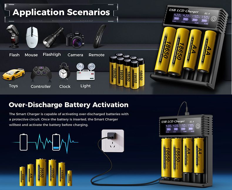 USB LCD Smart batteri oplader Effektiv oplader til 18650 AA AAA batterier med LCD-display Alsidig og bærbar