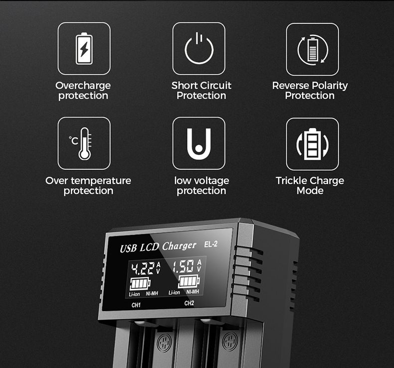 USB LCD Smart batteri oplader Effektiv oplader til 18650 AA AAA batterier med LCD-display Alsidig og bærbar