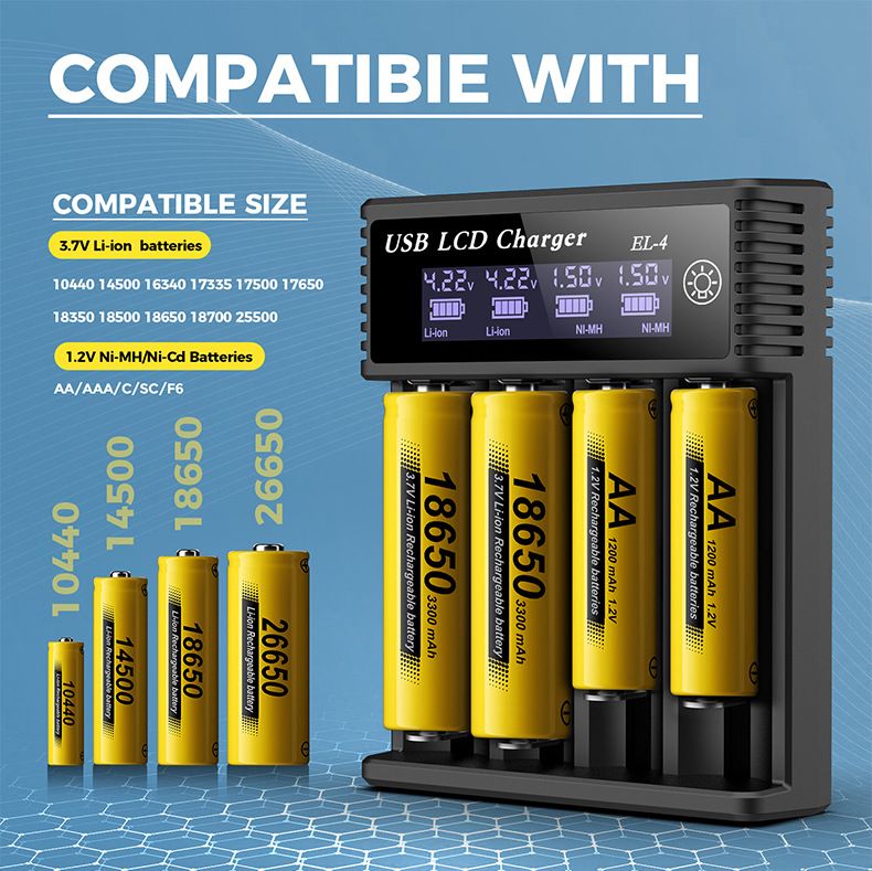 USB LCD Smart batteri oplader Effektiv oplader til 18650 AA AAA batterier med LCD-display Alsidig og bærbar