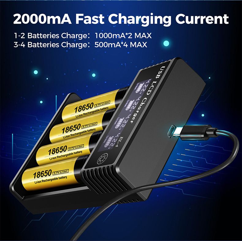 USB LCD Smart batteri oplader Effektiv oplader til 18650 AA AAA batterier med LCD-display Alsidig og bærbar