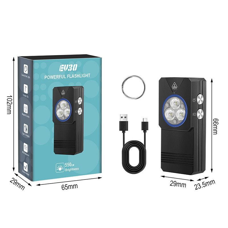 EV30 Mini LED EDC-lommelygte med 365nm UV-lys, 550 lumen USB-C genopladelig lommelygte til nøglering